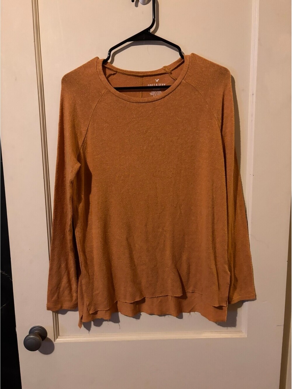 American Eagle Soft & Sexy Plush Long Sleeve Top in Rust Orange, Size S